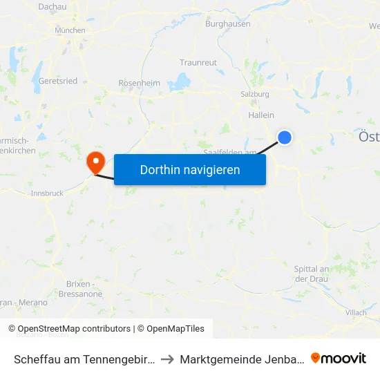 Scheffau am Tennengebirge to Marktgemeinde Jenbach map