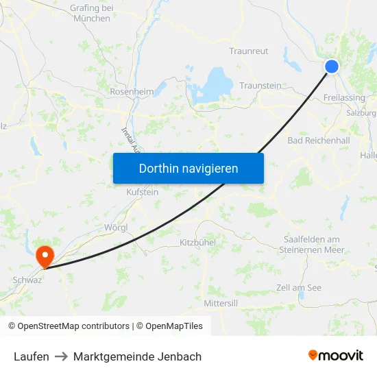 Laufen to Marktgemeinde Jenbach map