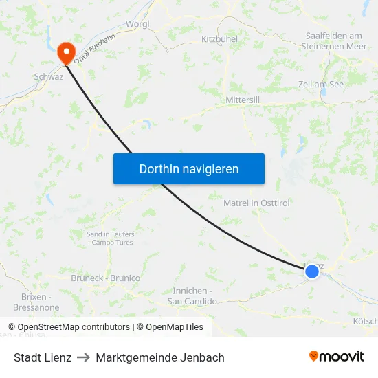 Stadt Lienz to Marktgemeinde Jenbach map