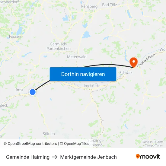 Gemeinde Haiming to Marktgemeinde Jenbach map
