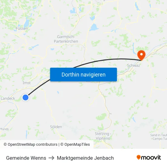 Gemeinde Wenns to Marktgemeinde Jenbach map
