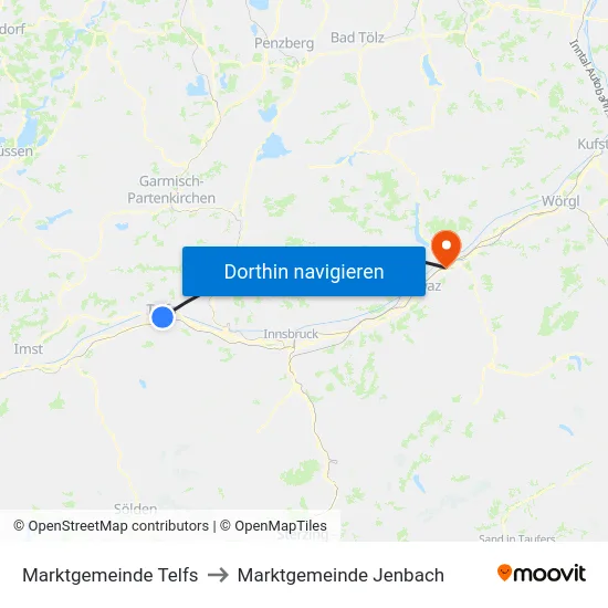 Marktgemeinde Telfs to Marktgemeinde Jenbach map