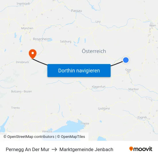 Pernegg An Der Mur to Marktgemeinde Jenbach map
