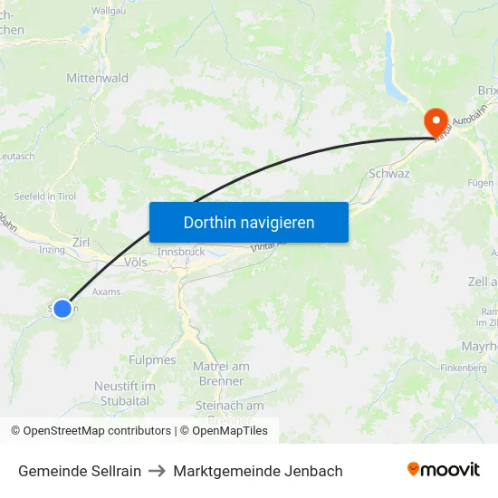 Gemeinde Sellrain to Marktgemeinde Jenbach map