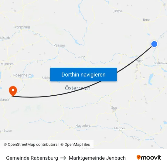 Gemeinde Rabensburg to Marktgemeinde Jenbach map