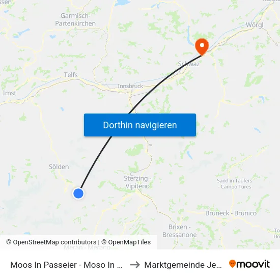 Moos In Passeier - Moso In Passiria to Marktgemeinde Jenbach map
