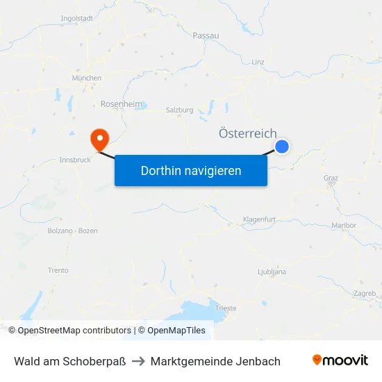 Wald am Schoberpaß to Marktgemeinde Jenbach map