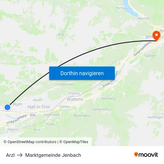 Arzl to Marktgemeinde Jenbach map
