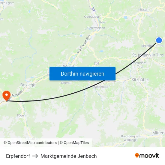 Erpfendorf to Marktgemeinde Jenbach map