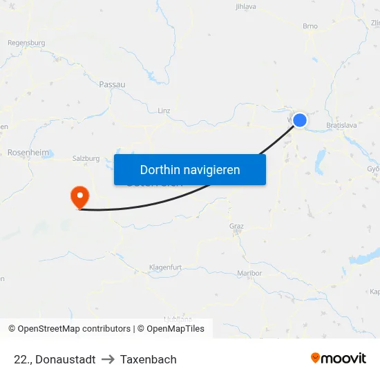22., Donaustadt to Taxenbach map