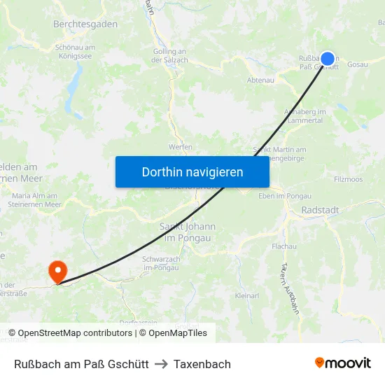 Rußbach am Paß Gschütt to Taxenbach map