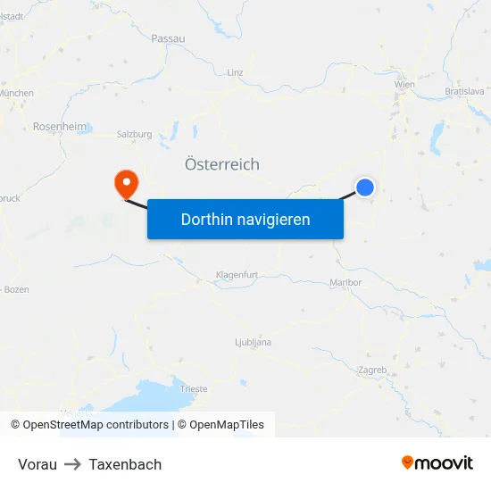 Vorau to Taxenbach map