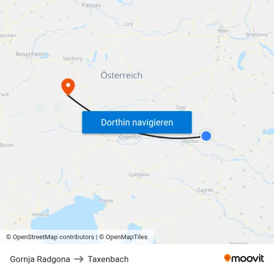 Gornja Radgona to Taxenbach map