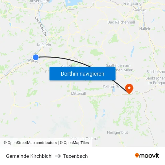 Gemeinde Kirchbichl to Taxenbach map