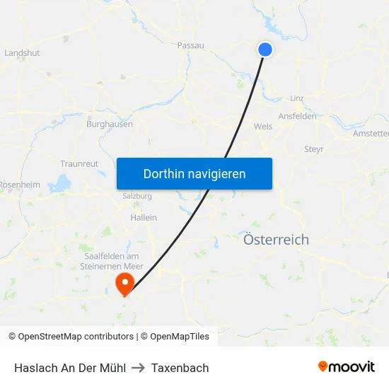 Haslach An Der Mühl to Taxenbach map