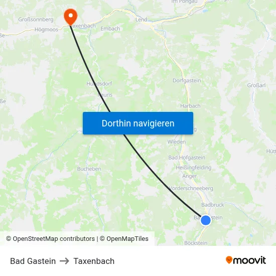 Bad Gastein to Taxenbach map