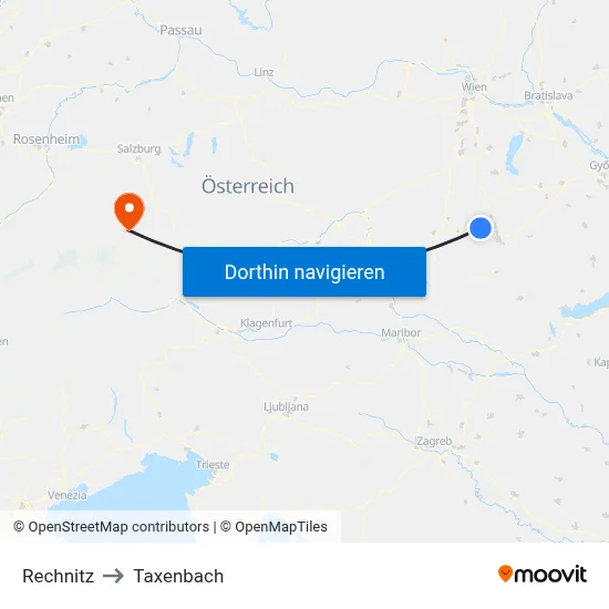 Rechnitz to Taxenbach map