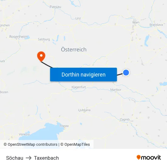 Söchau to Taxenbach map
