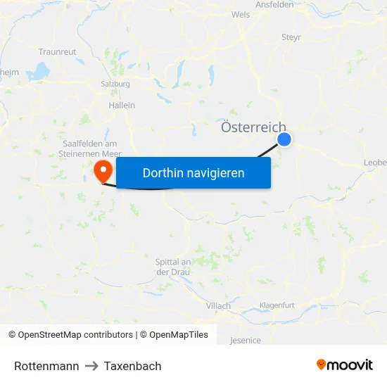 Rottenmann to Taxenbach map