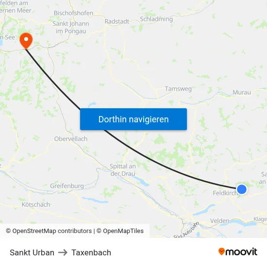 Sankt Urban to Taxenbach map