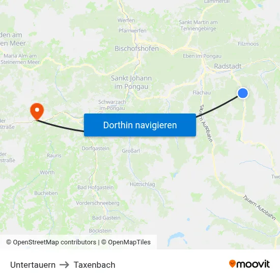 Untertauern to Taxenbach map