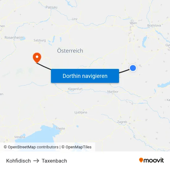 Kohfidisch to Taxenbach map