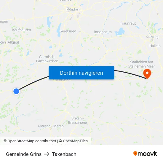 Gemeinde Grins to Taxenbach map
