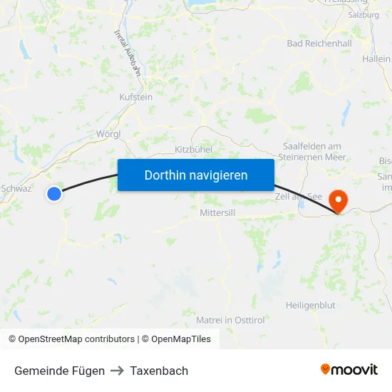 Gemeinde Fügen to Taxenbach map