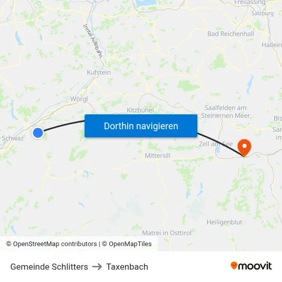 Gemeinde Schlitters to Taxenbach map