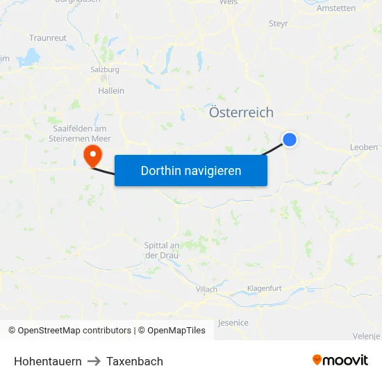 Hohentauern to Taxenbach map