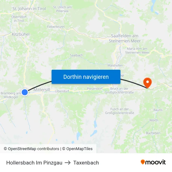 Hollersbach Im Pinzgau to Taxenbach map