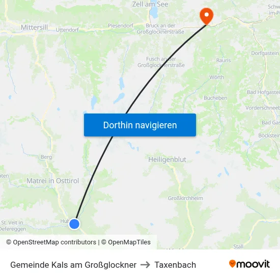 Gemeinde Kals am Großglockner to Taxenbach map