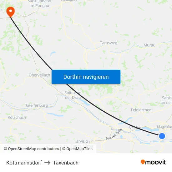 Köttmannsdorf to Taxenbach map