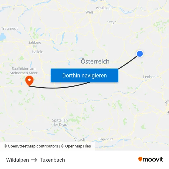 Wildalpen to Taxenbach map