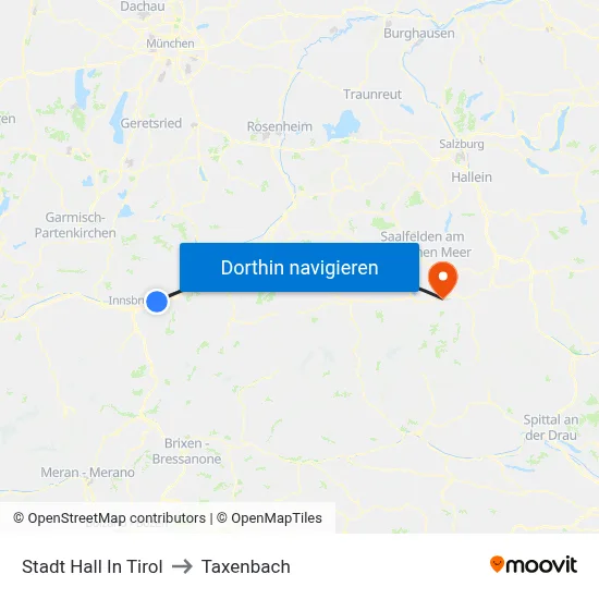 Stadt Hall In Tirol to Taxenbach map