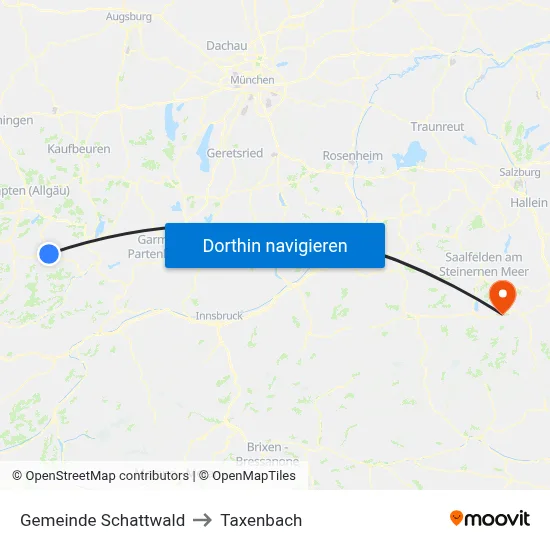 Gemeinde Schattwald to Taxenbach map
