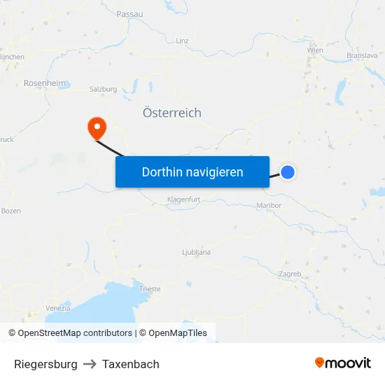 Riegersburg to Taxenbach map