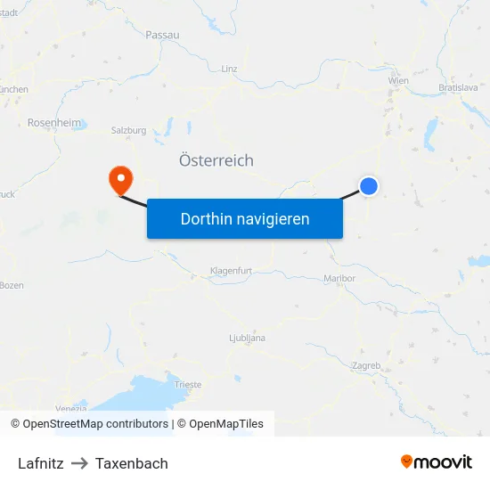 Lafnitz to Taxenbach map