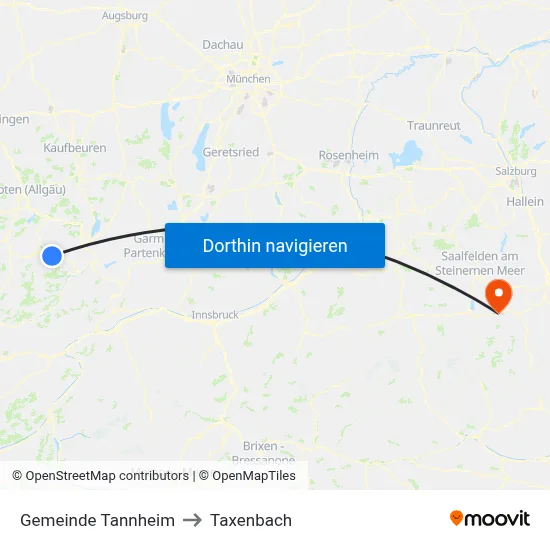 Gemeinde Tannheim to Taxenbach map