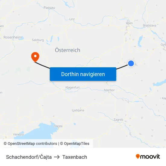 Schachendorf/Čajta to Taxenbach map