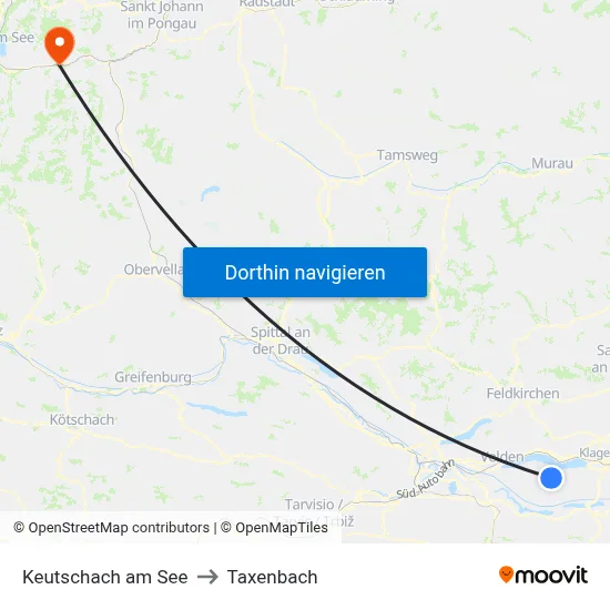 Keutschach am See to Taxenbach map
