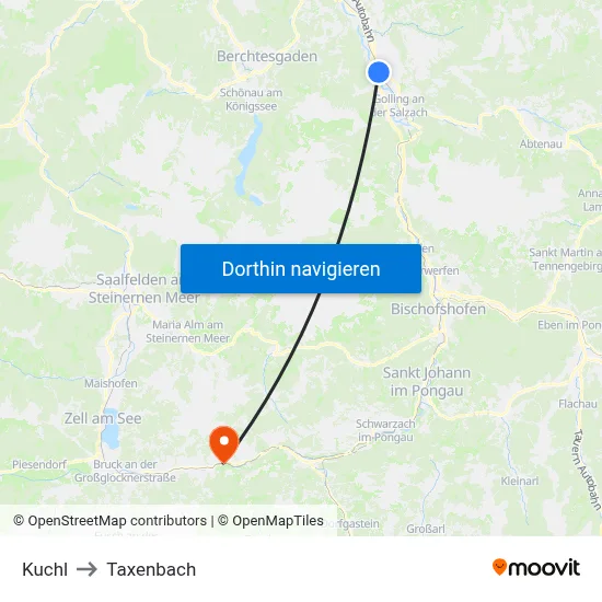 Kuchl to Taxenbach map