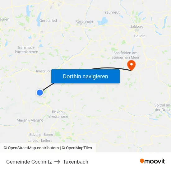 Gemeinde Gschnitz to Taxenbach map