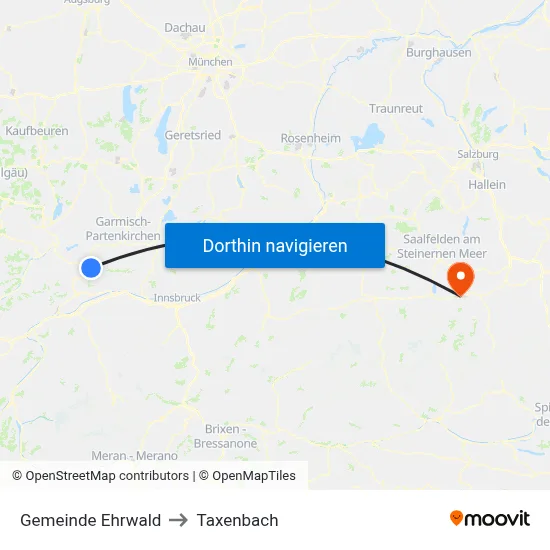 Gemeinde Ehrwald to Taxenbach map