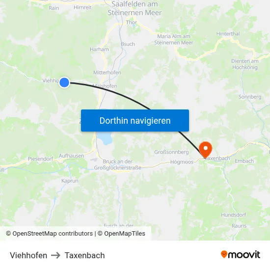 Viehhofen to Taxenbach map