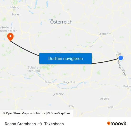 Raaba-Grambach to Taxenbach map