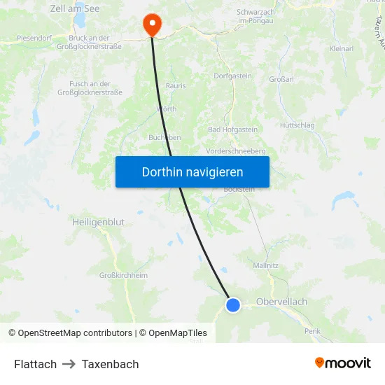 Flattach to Taxenbach map