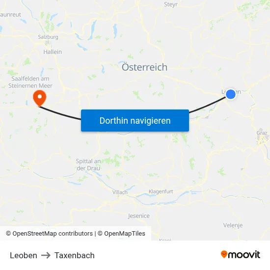 Leoben to Taxenbach map