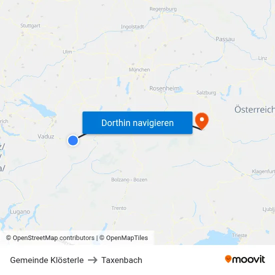 Gemeinde Klösterle to Taxenbach map