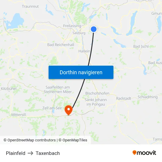Plainfeld to Taxenbach map